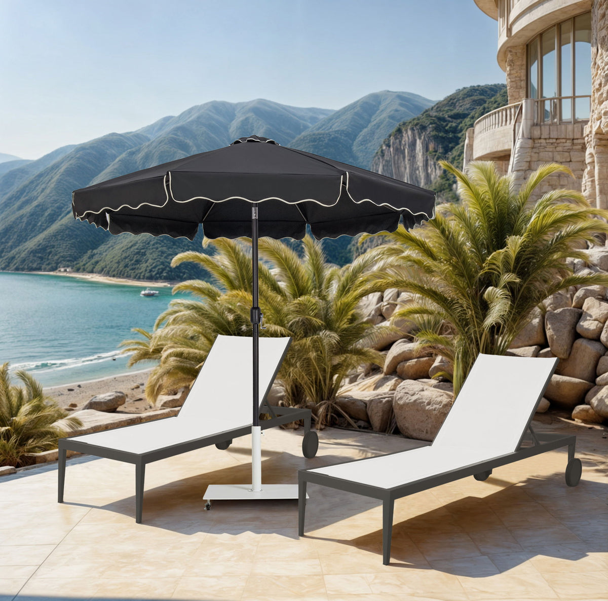 Amalfi - Aluminum Patio Umbrella - White Base / Black Pole