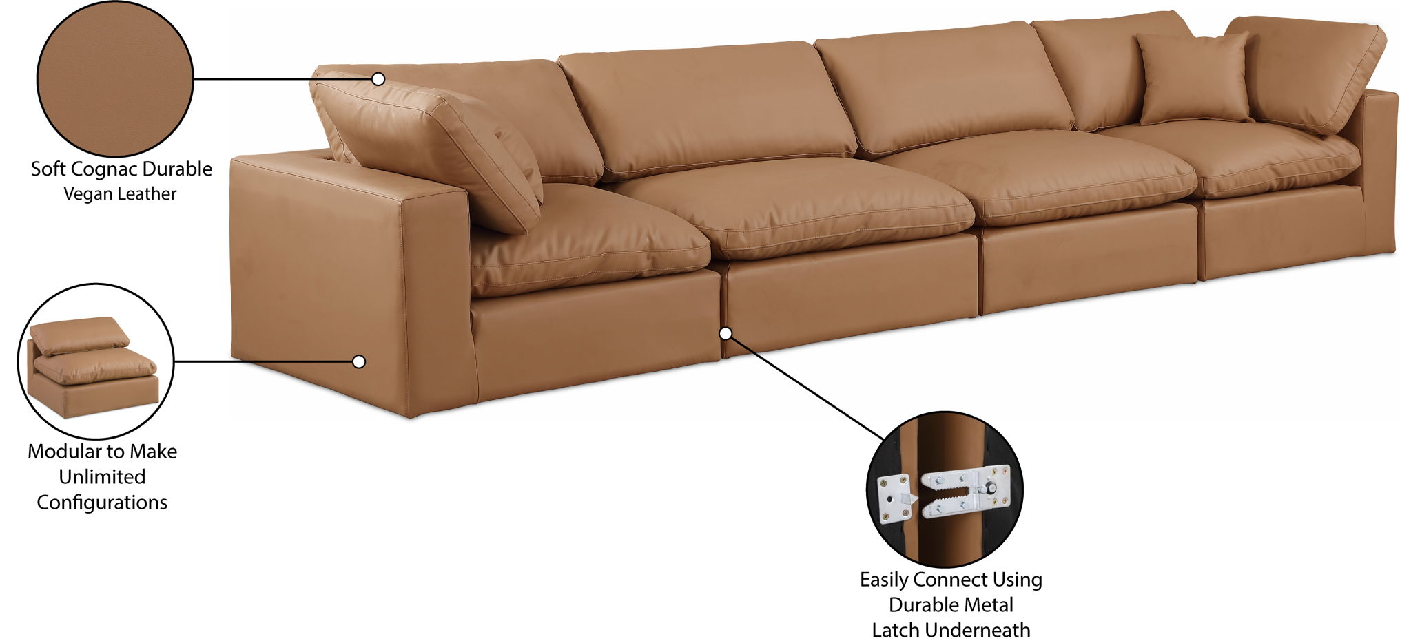 Comfy - Faux Leather Modular Sofa 4 Seats