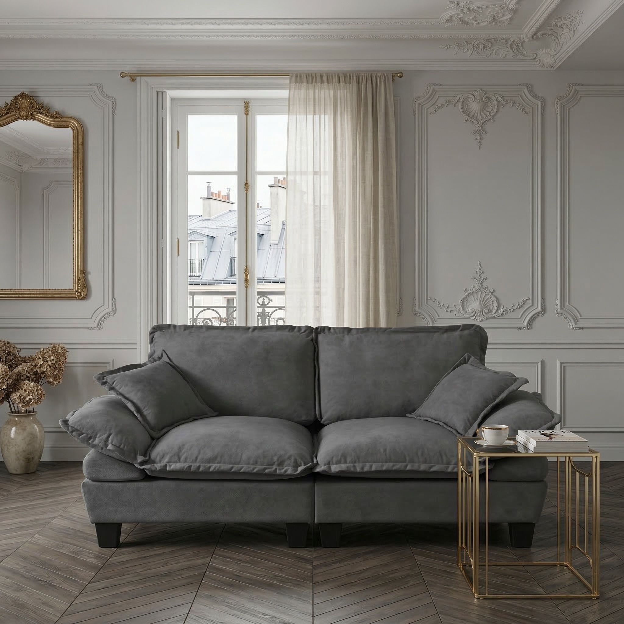 2 Seater Modular Loveseat With Curved Armrests