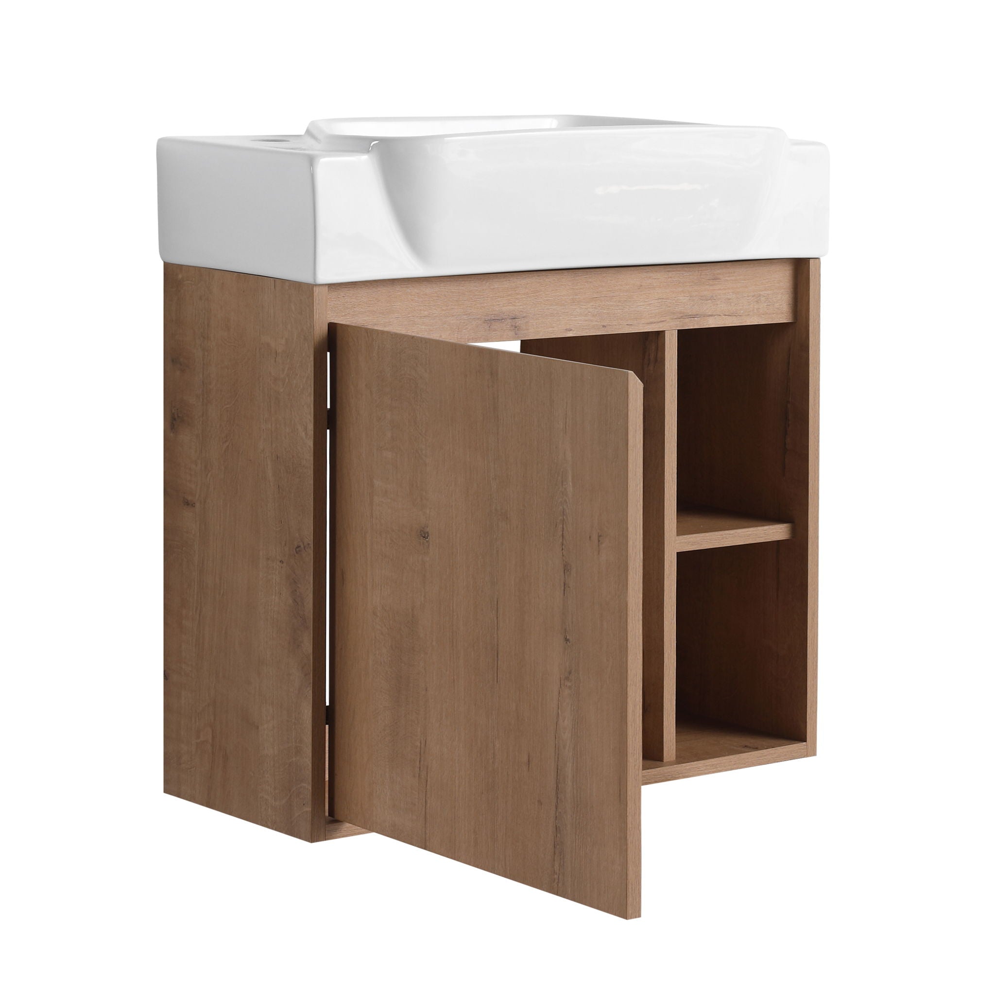 24" Wall Mounted Bathroom Vanity & Sink & Soft Close Door - Imitative Oak / White