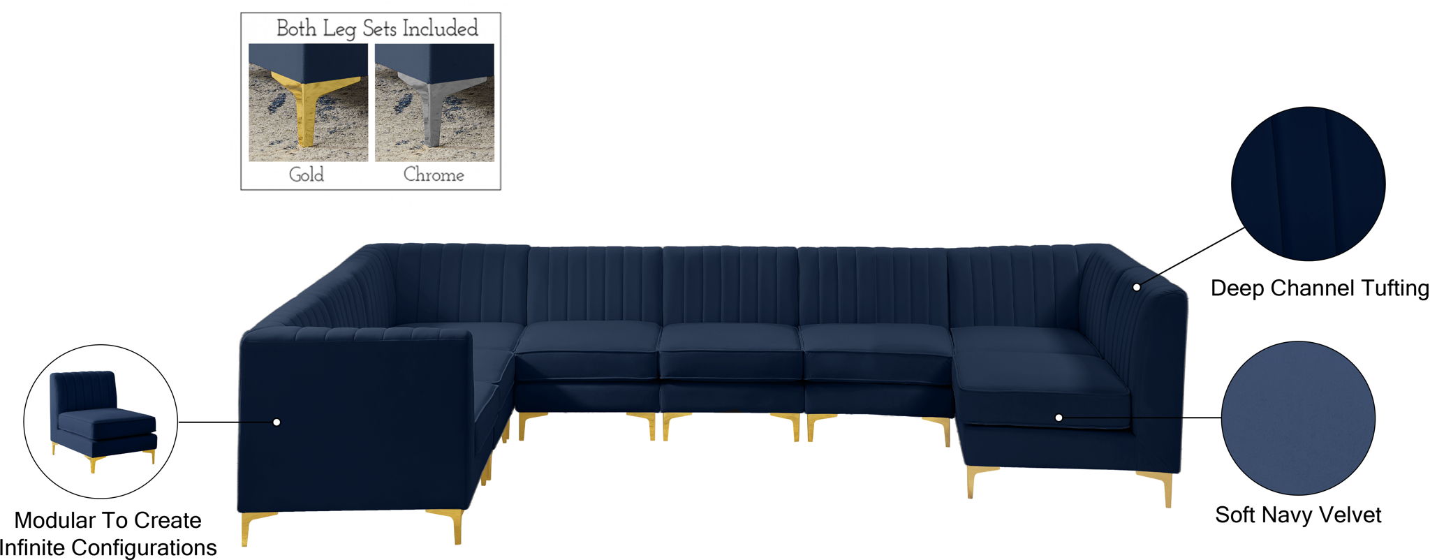 Alina - 8 Piece Velvet Modular Sectional