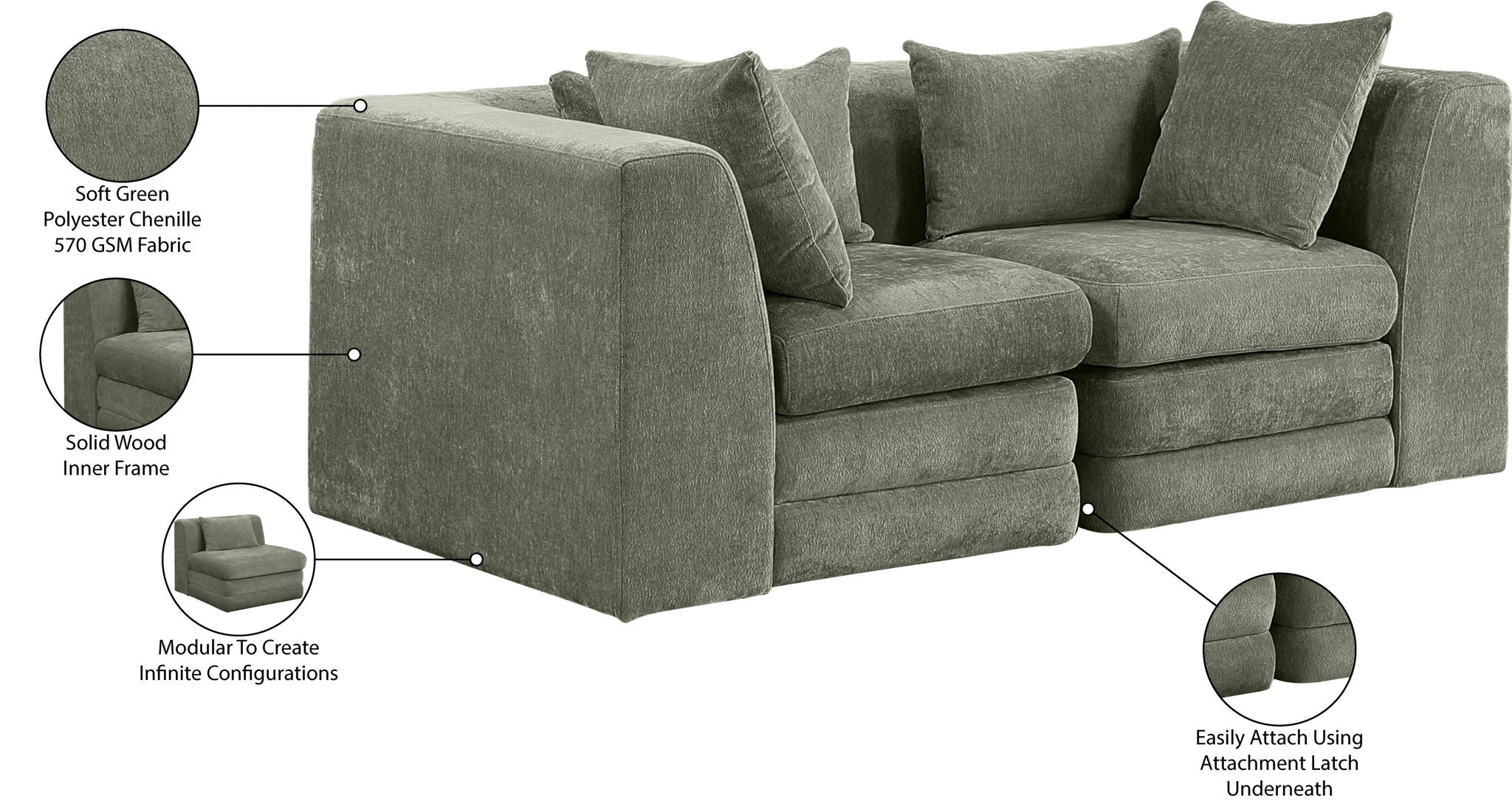 Stellar - 2 Piece 76" Upholstered Modular Loveseat