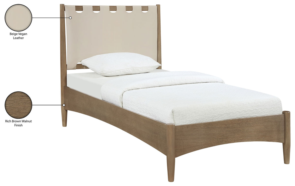 Santos - Vegan Leather Headboard And Wood Bed - Waxed Brown Frame
