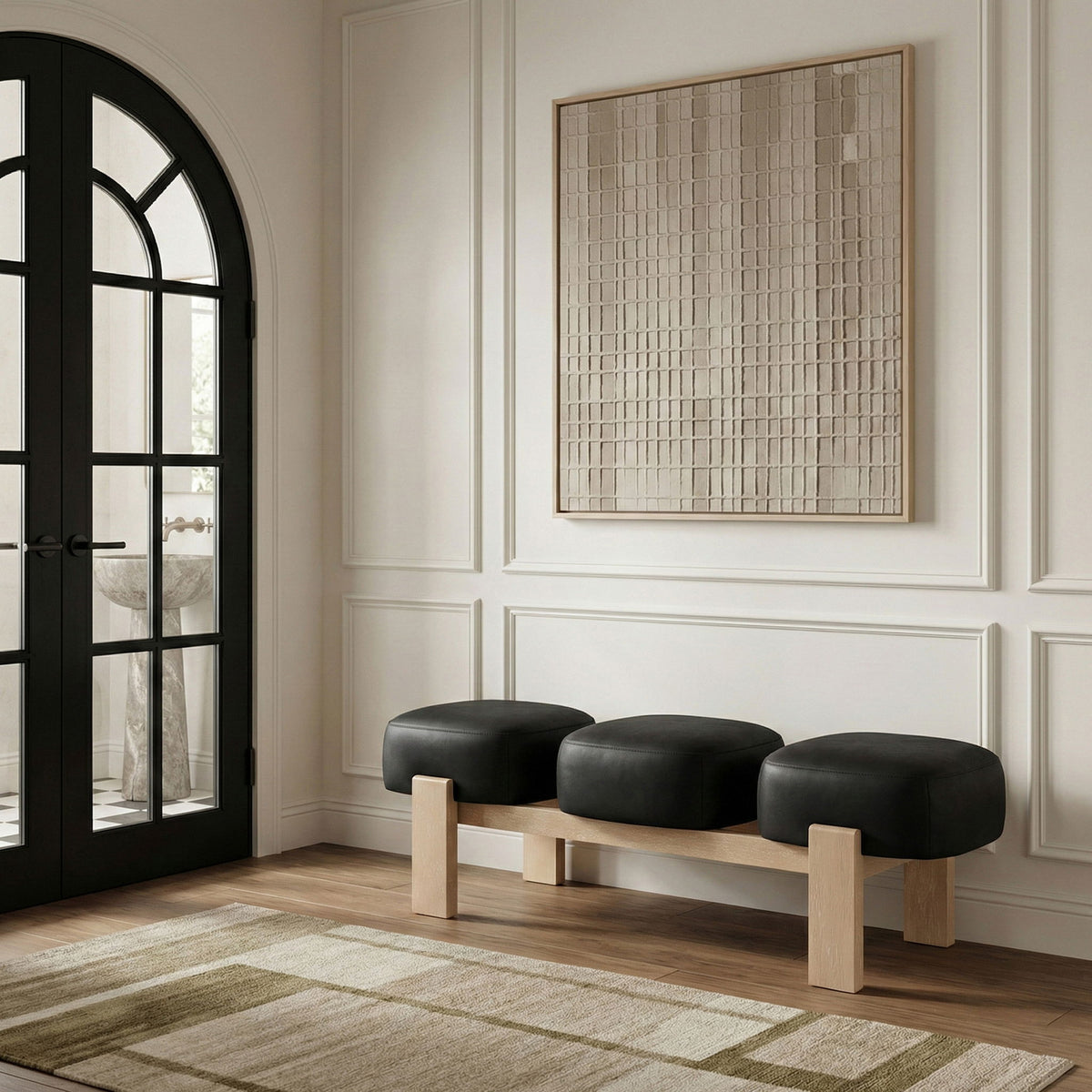 Woodcrest - Vegan Leather Upholstered Bench - Painted Natural Base