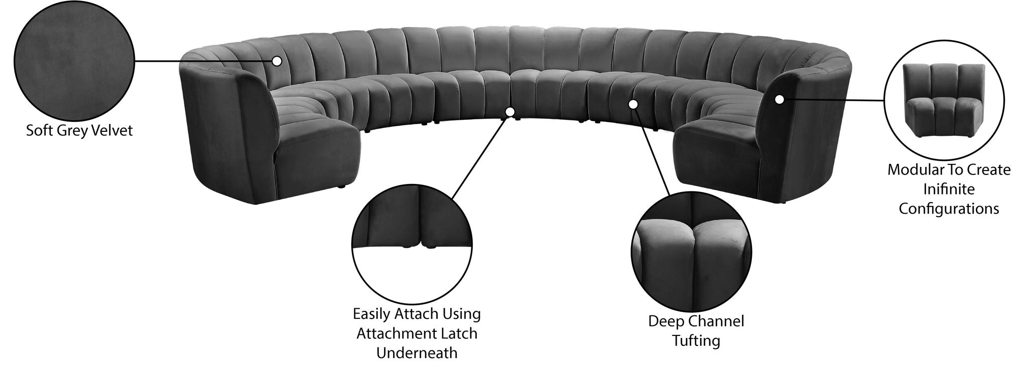 Infinity - 10 Piece Velvet Modular Sectional