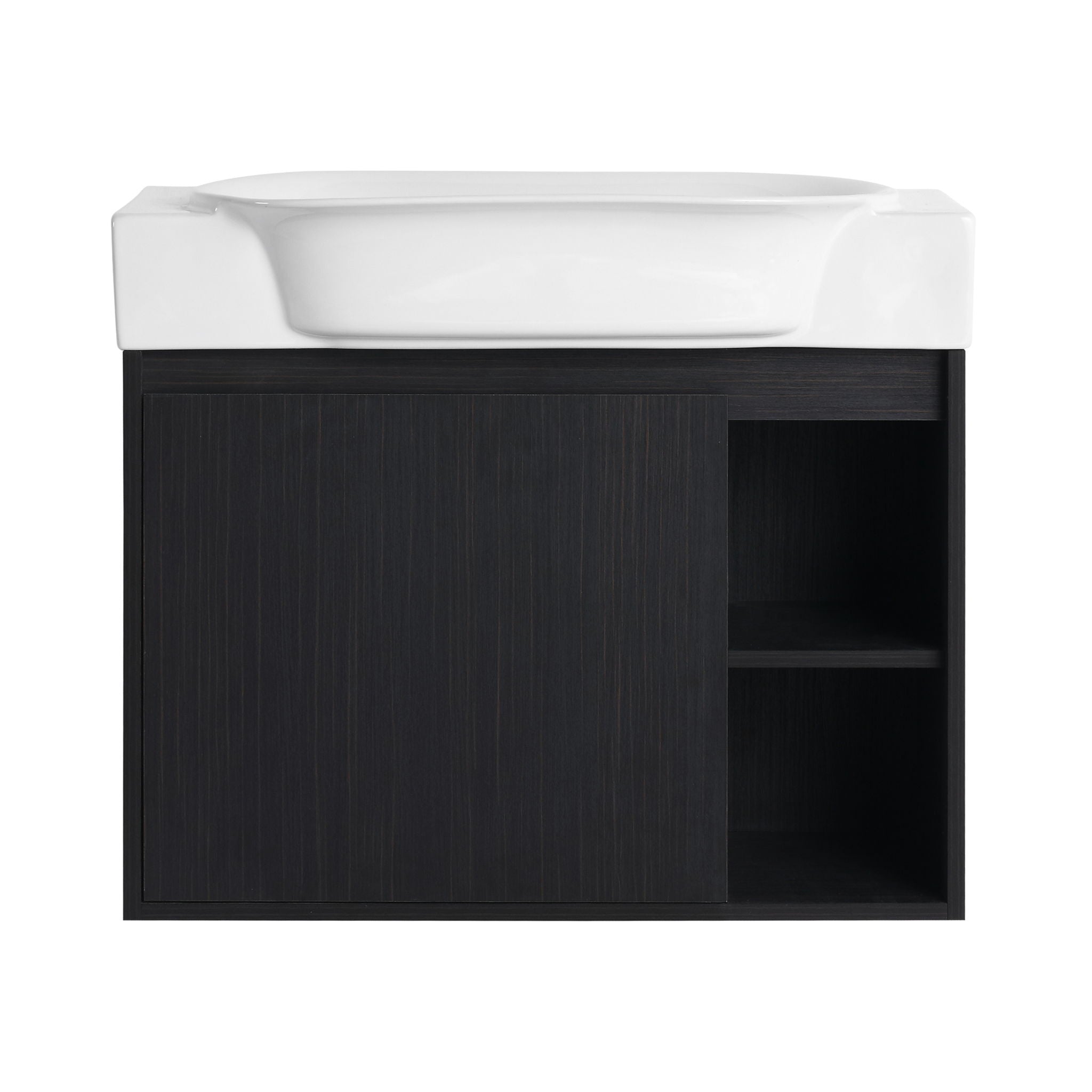 28" Wall Mounted Bathroom Vanity With Sink & Soft Close Door - Black Chestnut