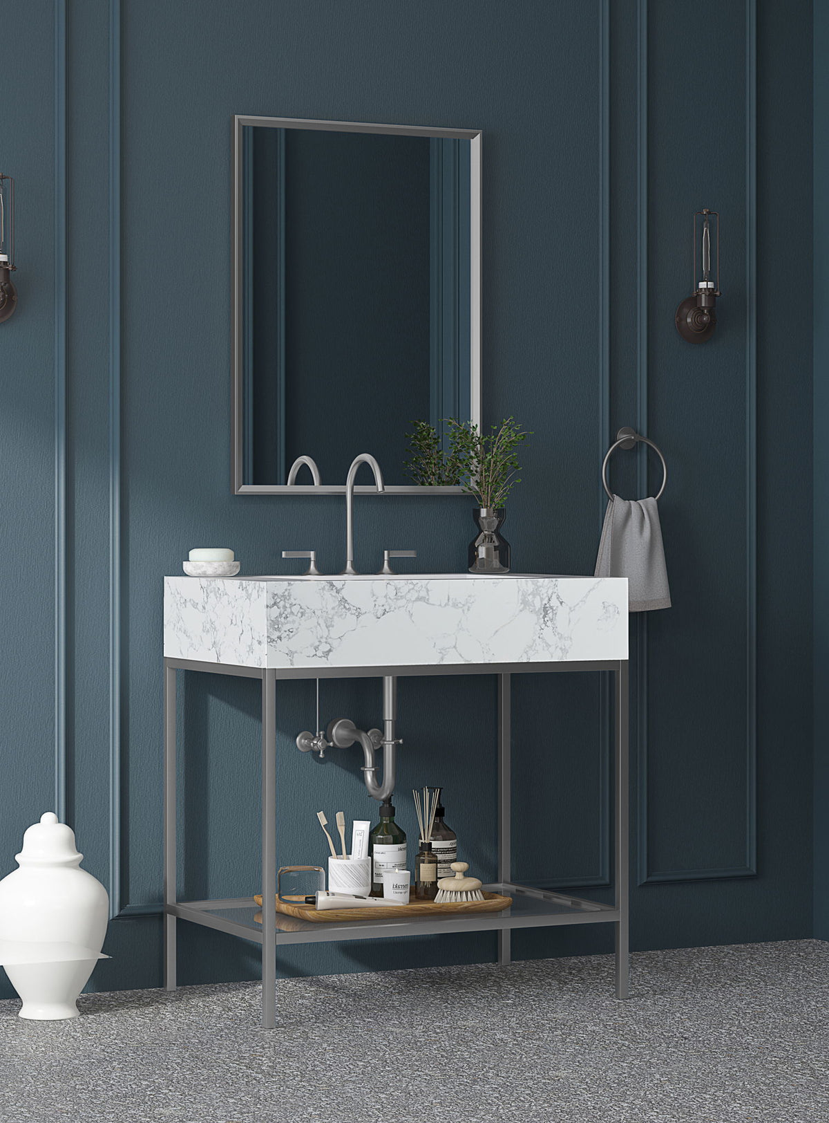 Marmo - Engineered Marble Bathroom Vanity With Chrome Base