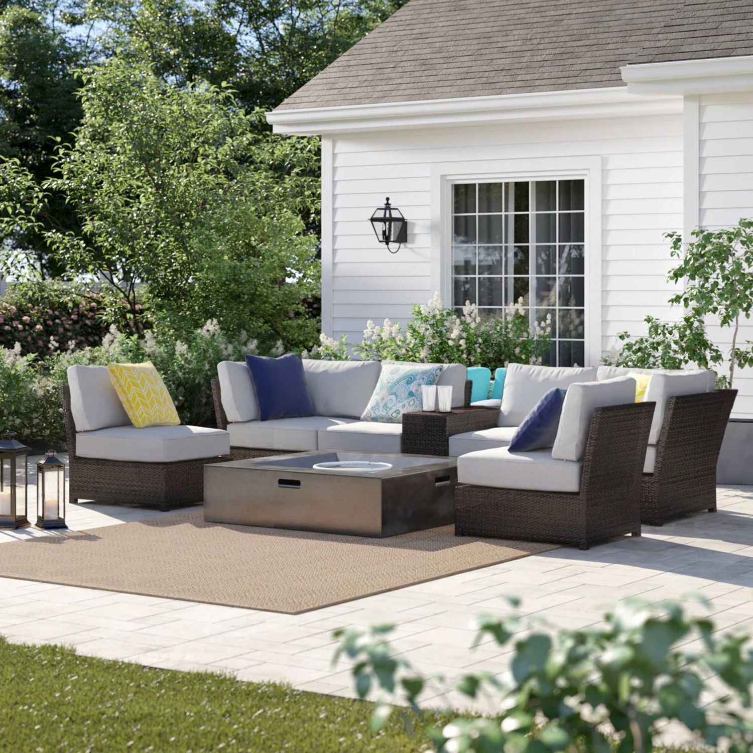 6 Person Patio Seating Set With Cushions And Durable - Brown