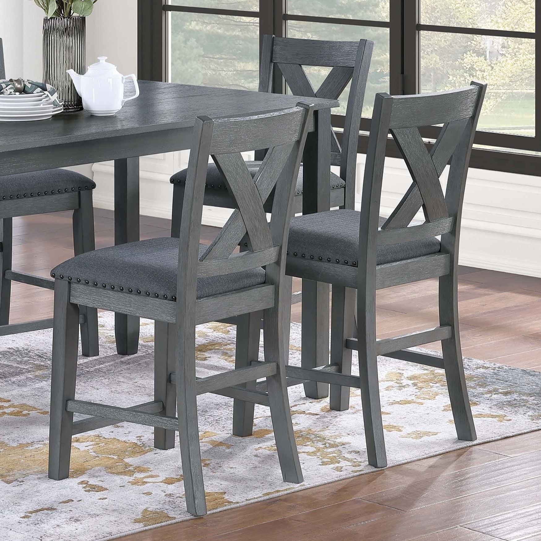 7 Piece Dining Room Furniture, Counter Height Table And 6 Chairs Set - Gray