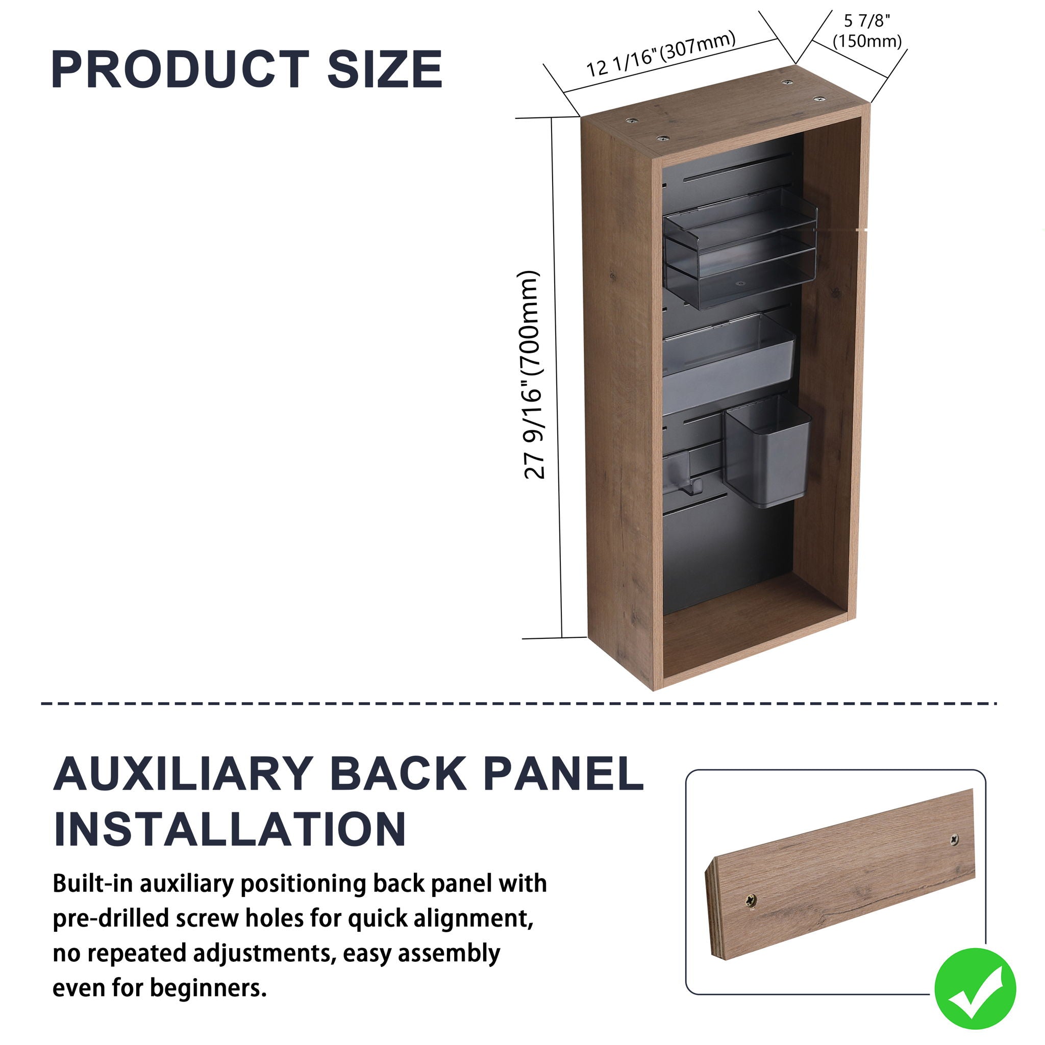 Wall Mounted Storage Cabinet With 4 Diy Accessories - Imitative Oak