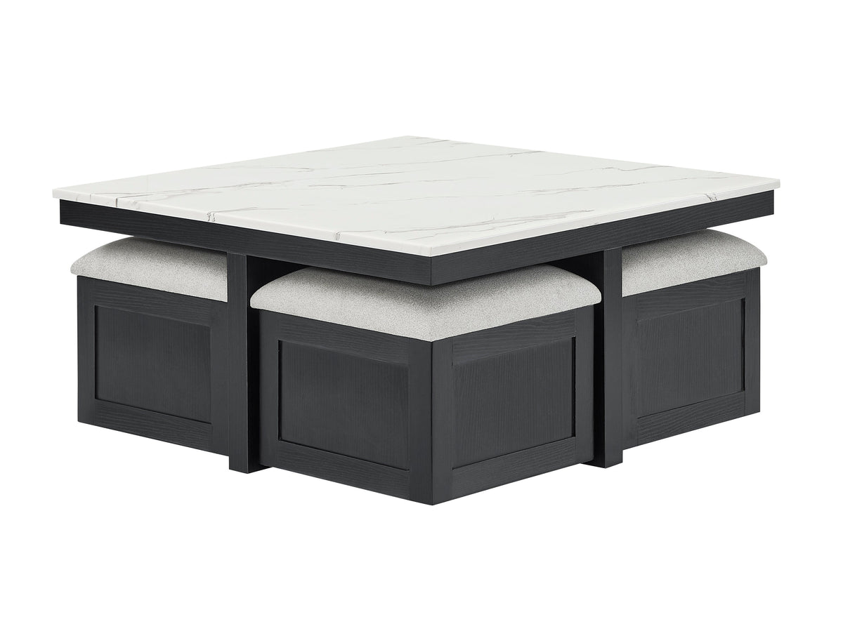 Marta Light Gray Coffee Table with 4 Storage Ottomans