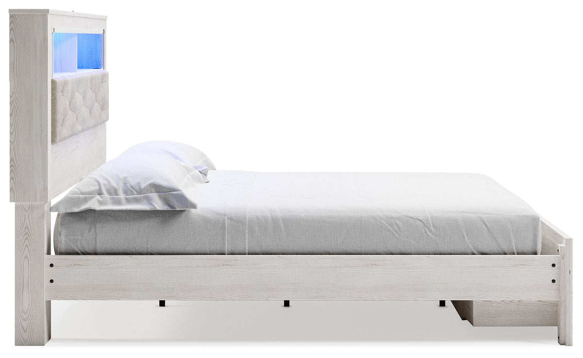 Altyra - King Upholstered Bookcase Bed With Storage - White