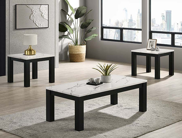 Ivy White Faux Marble 3-Piece Cocktail Set