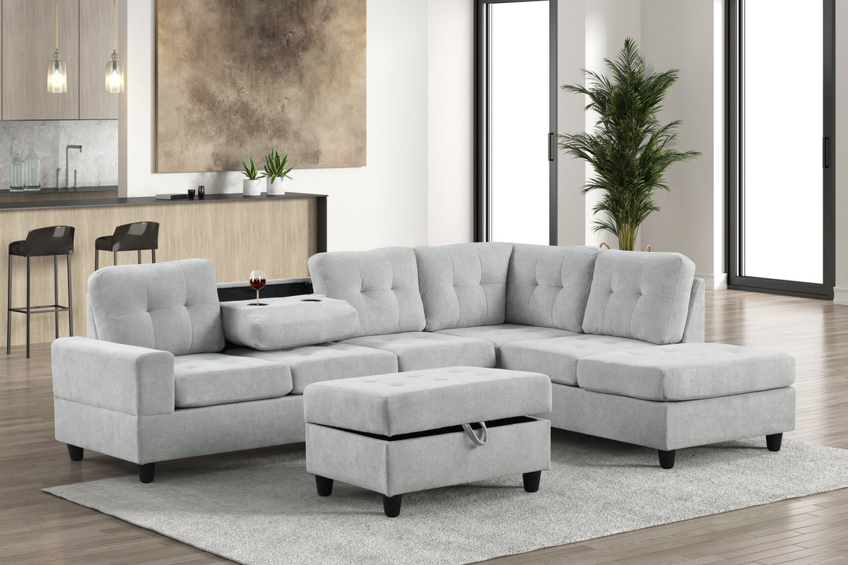Sion Gray Reversible Sectional with Storage Ottoman