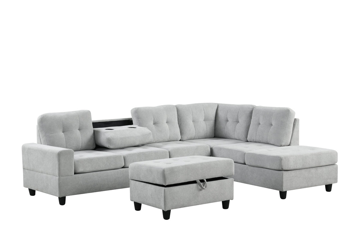 Sion Gray Reversible Sectional with Storage Ottoman