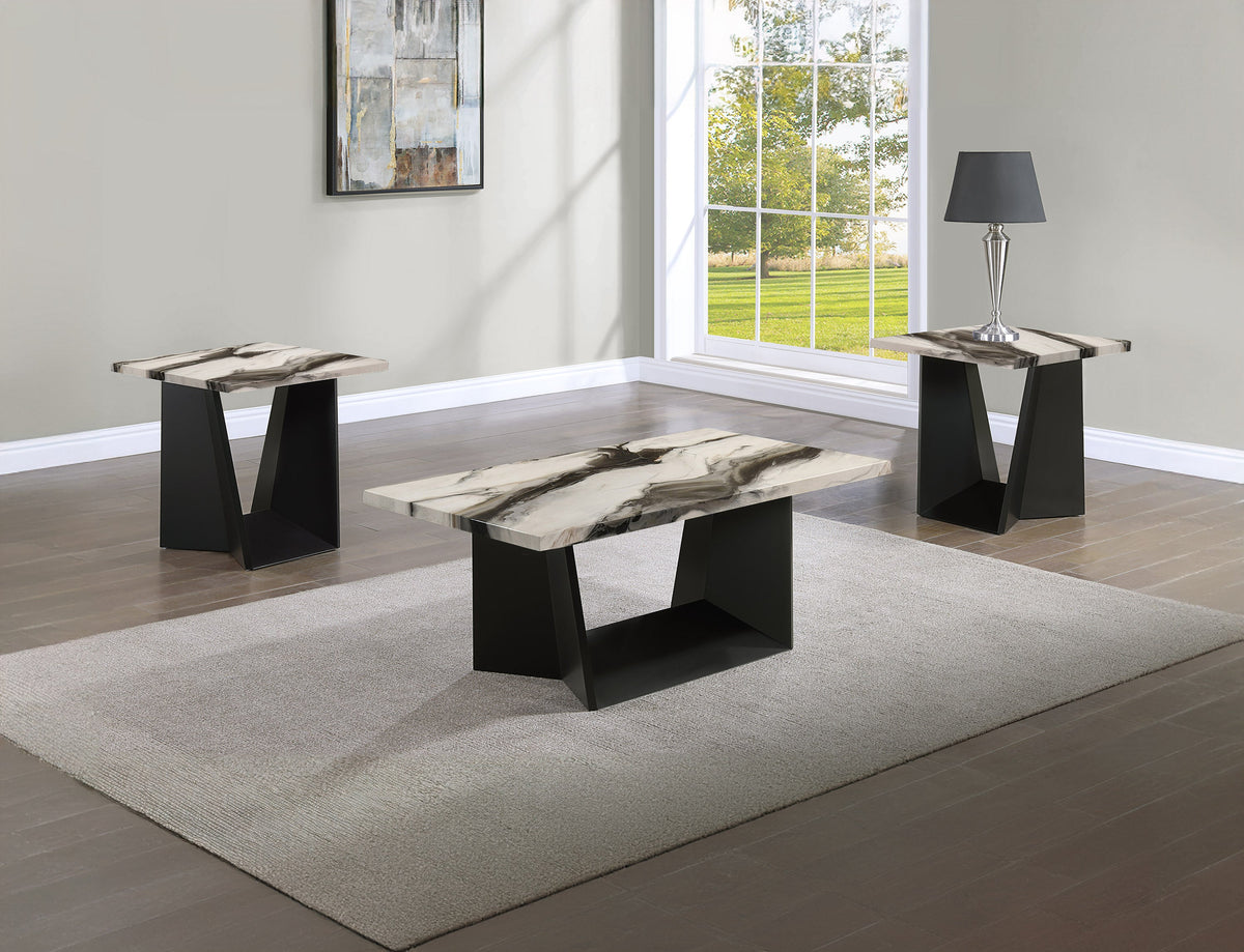 Adea Brown/Black 3-Piece Faux Marble Top Cocktail Table Set