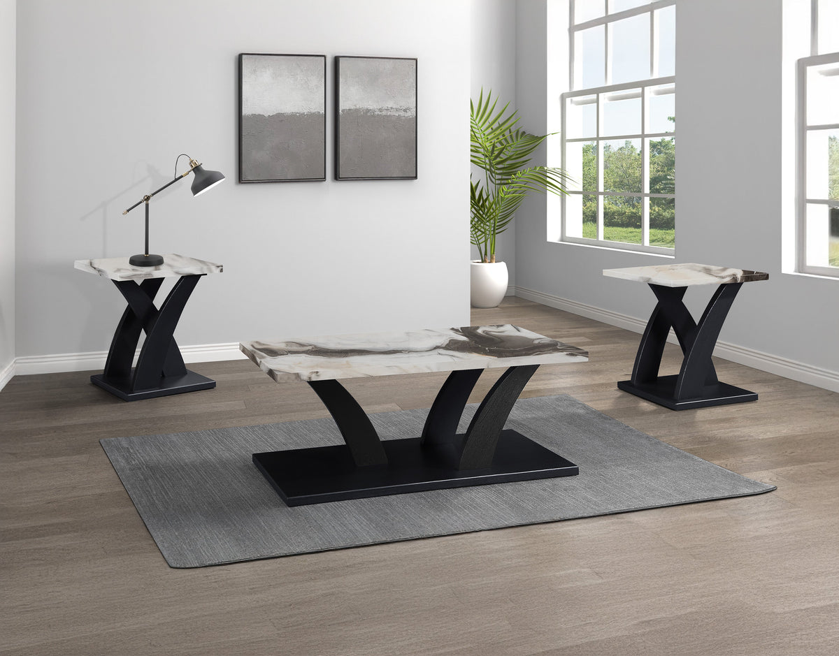 Zion Black 3-Piece Faux Marble Occasional Table Set