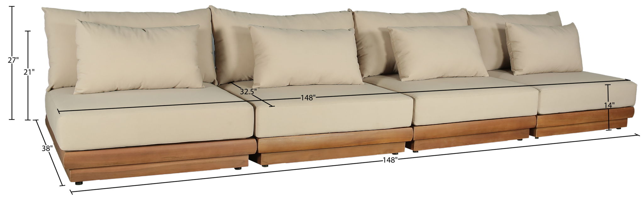 Mirella - 4 Piece Water Resistant Fabric Outdoor Patio Modular Sectional