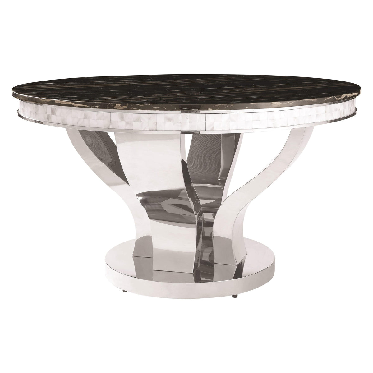 Round Anchorage Dining Table with Glass Top and Pedestal Base 107891