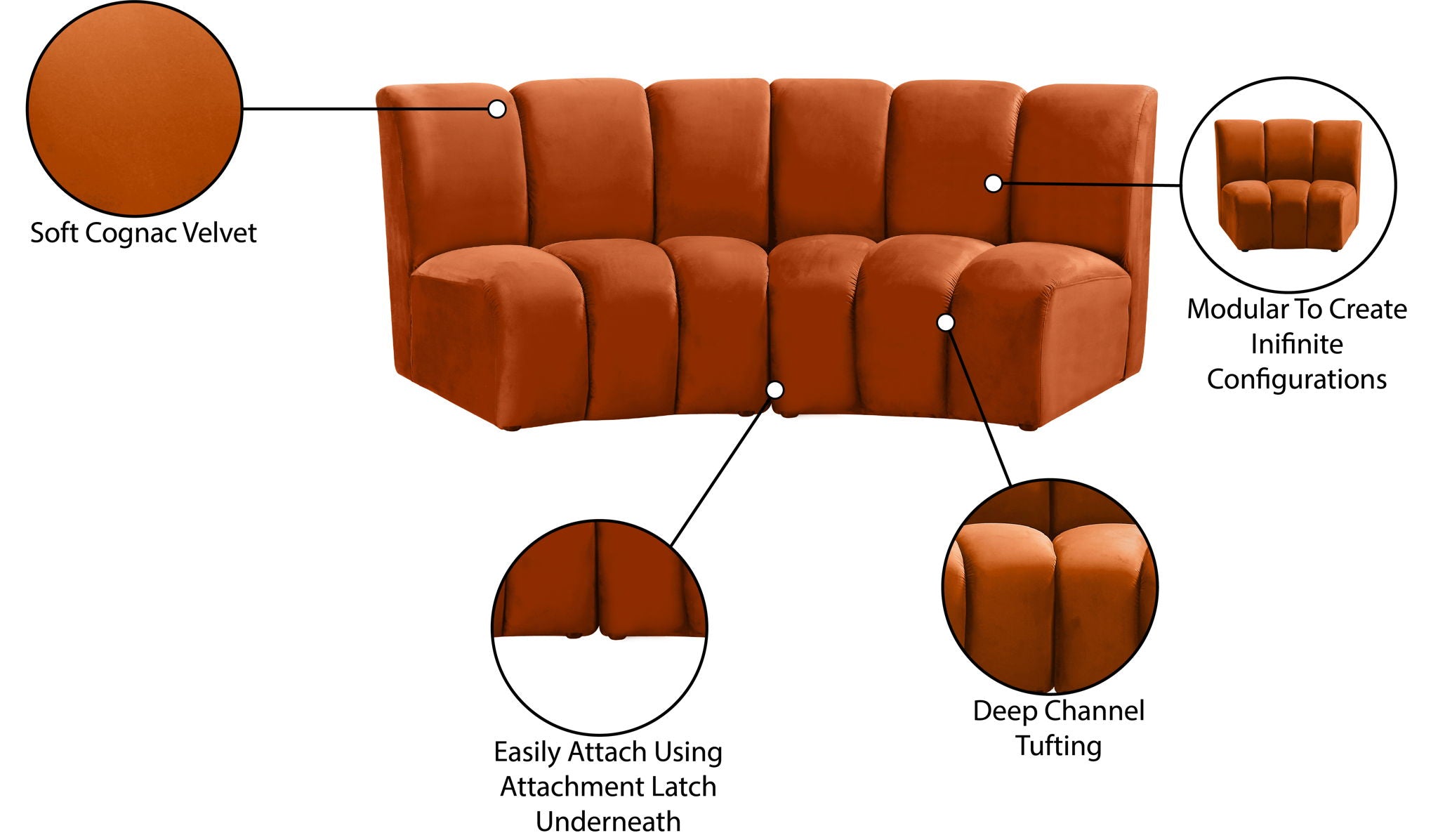 Infinity - 2 Piece Velvet Modular Sectional