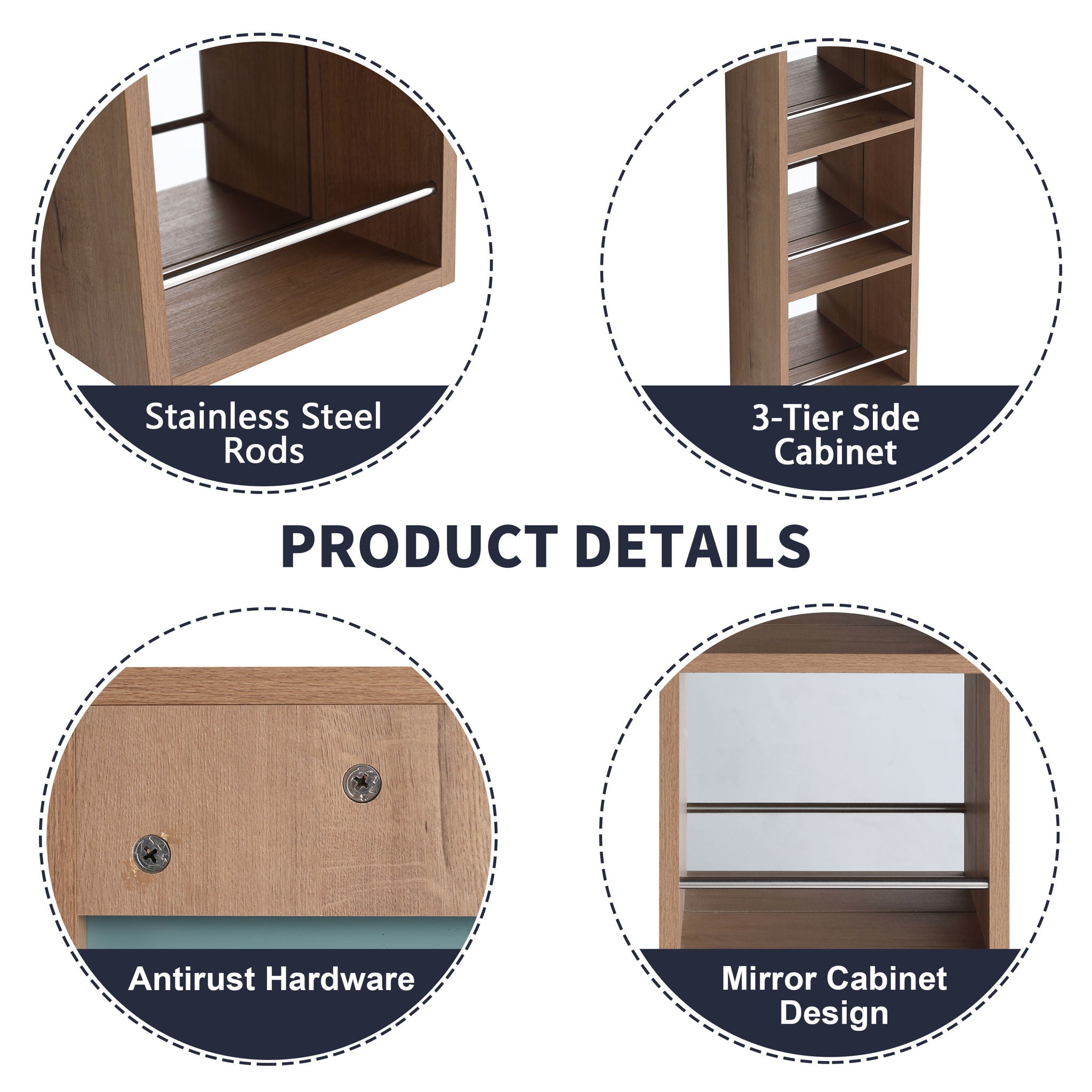 10" Wall Mounted Mirror Cabinet With Storage, Mirror - Imitative Oak