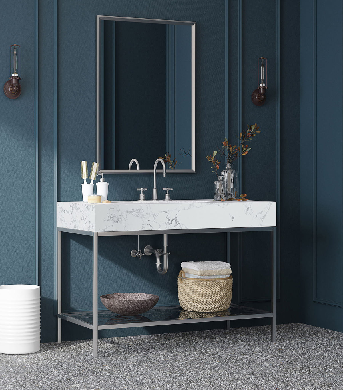 Marmo - Engineered Marble Bathroom Vanity With Chrome Base