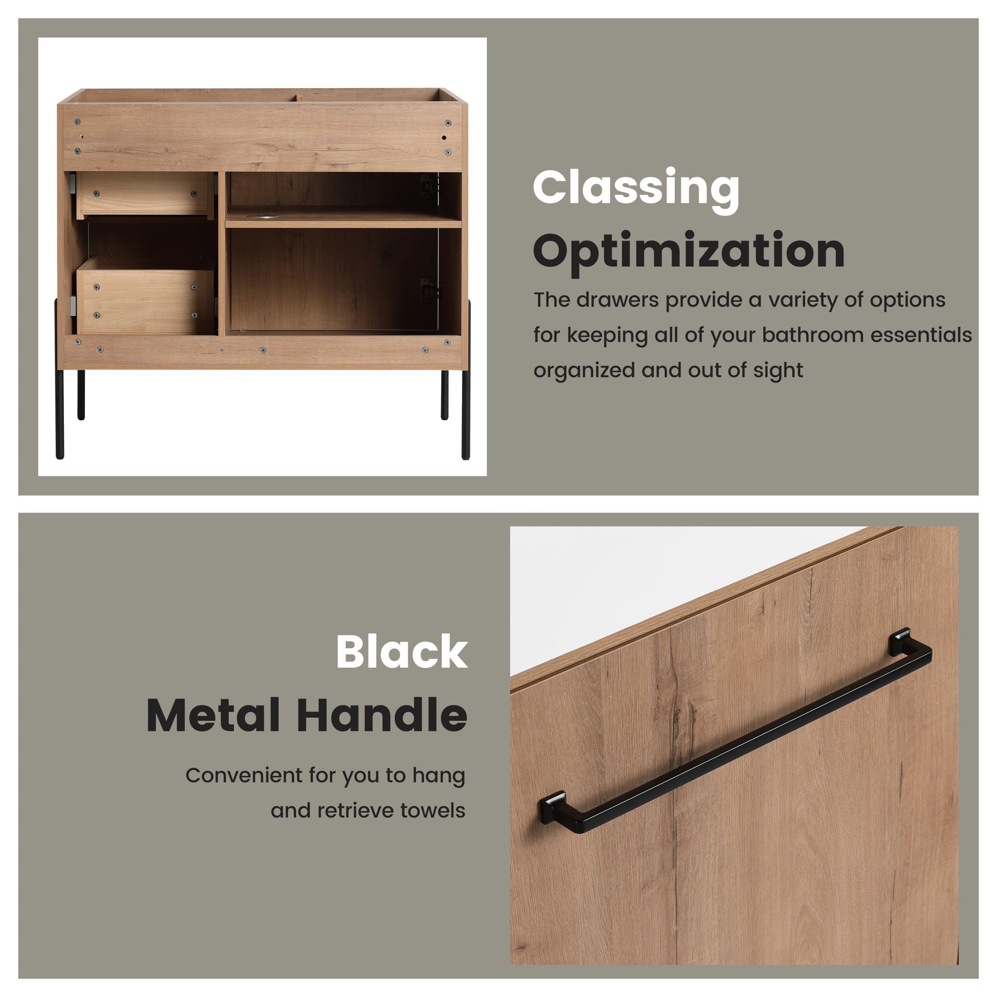 35" Freestanding Bathroom Vanity With Soft Close Doors And 2 Drawers (Vanity Only) - Imitative Oak