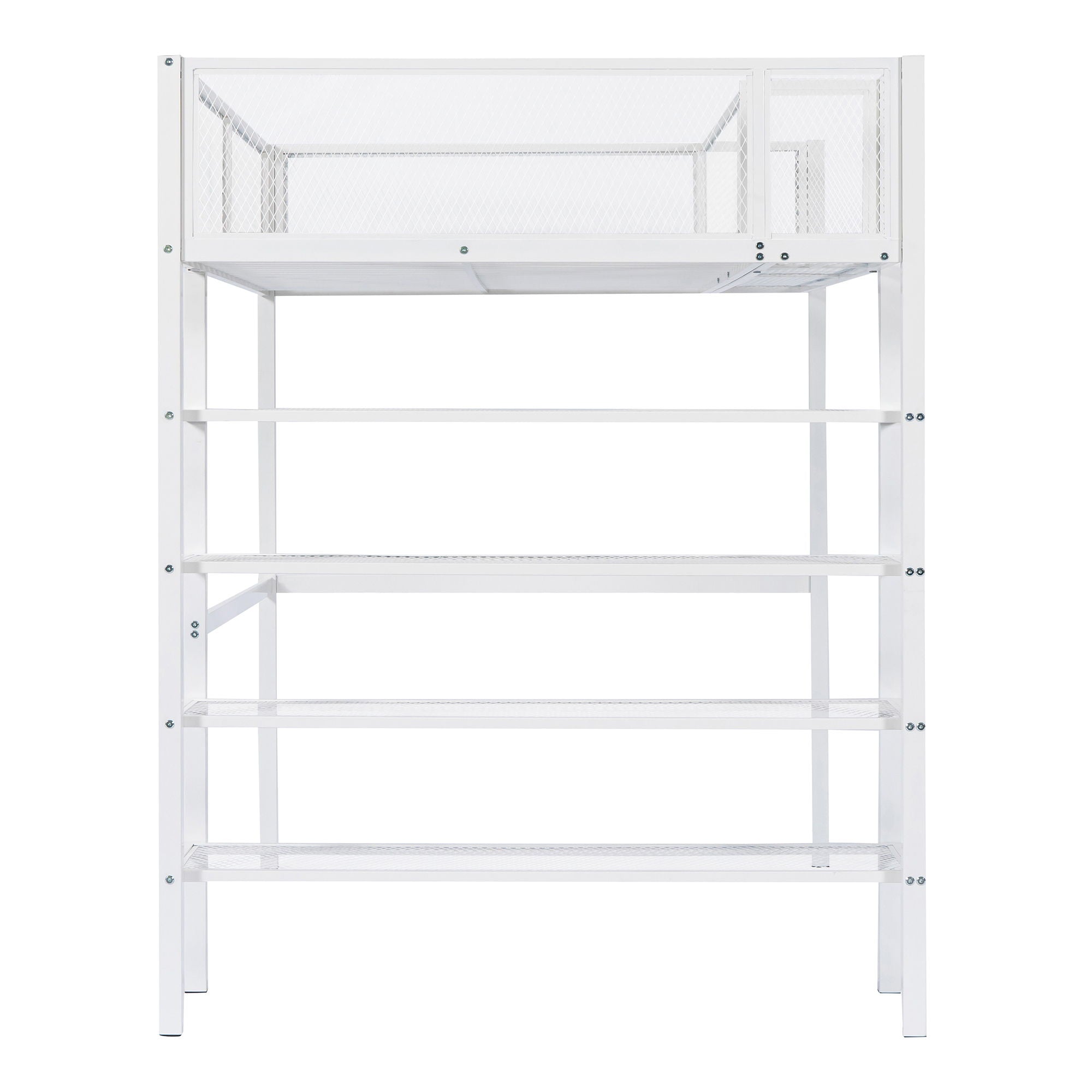 Twin Size Loft Bed With 4 Tier Shelves And Storage - White