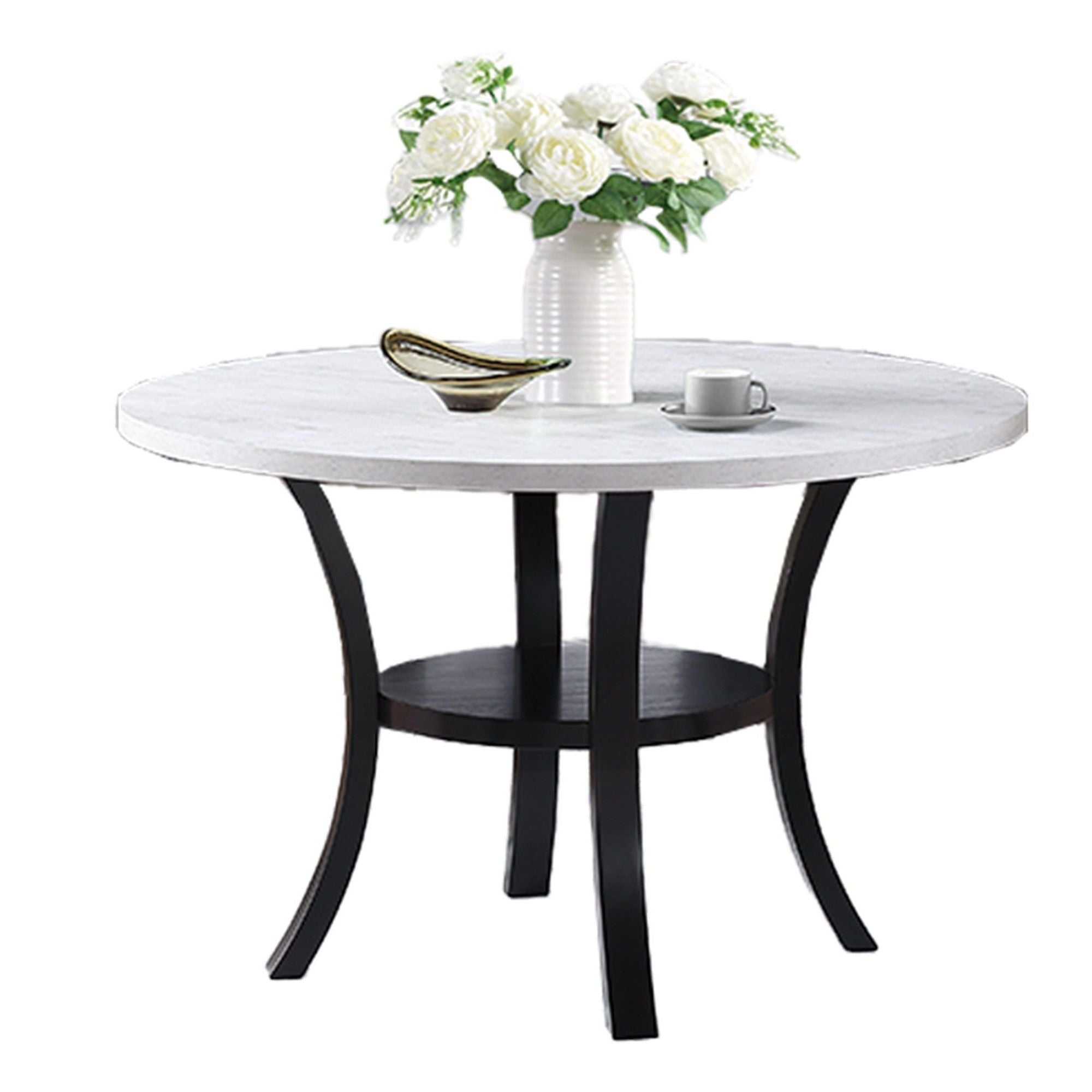 5 Piece Dining Set Chairs, Table With Lower Shelf - Black / Dark Gray / White