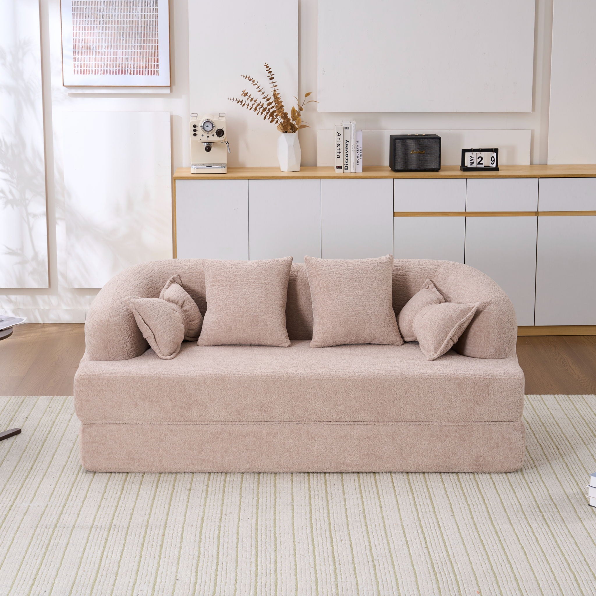 Foldable Sofa Bed, Boneless Couch Convertible Sleeper With 4 Pillows