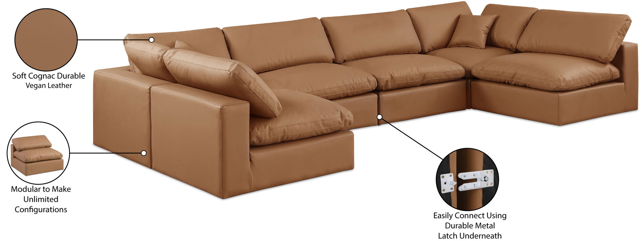Comfy - 6 Piece Faux Leather Modular Armless Sectional
