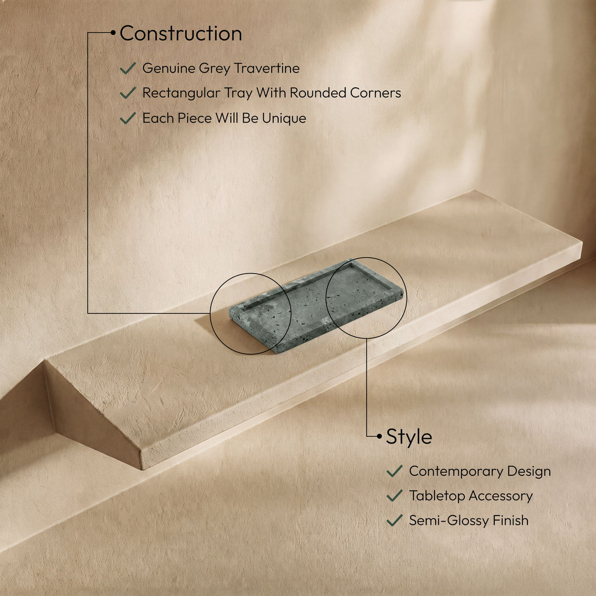Nolan - Genuine Travertine Tray