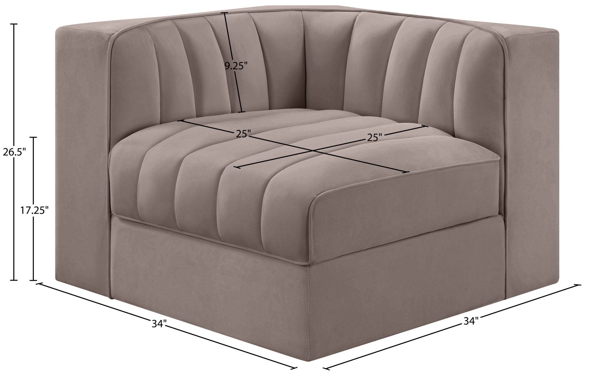 Rummi - Velvet Performance Fabric Upholstered Modular Corner Chair