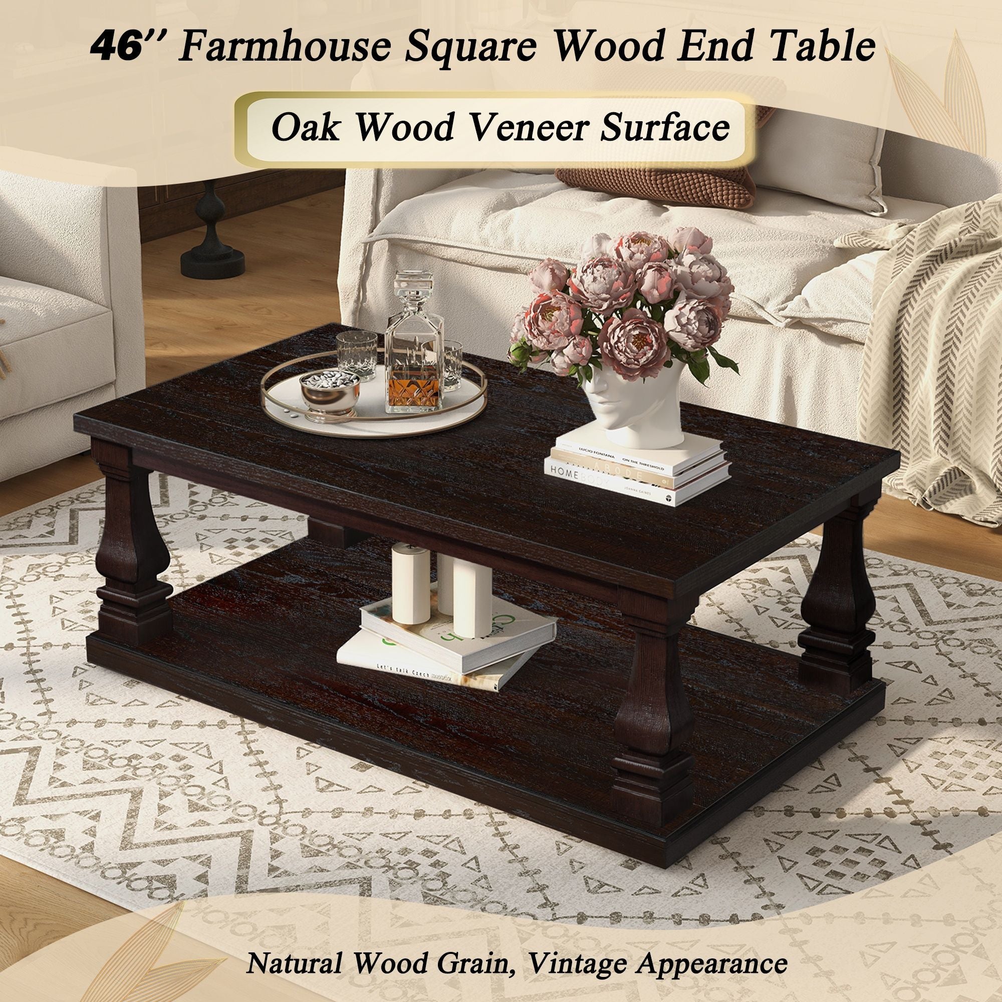 Rectangular Coffee Table With Open Storage Shelf For Living Room - Espresso