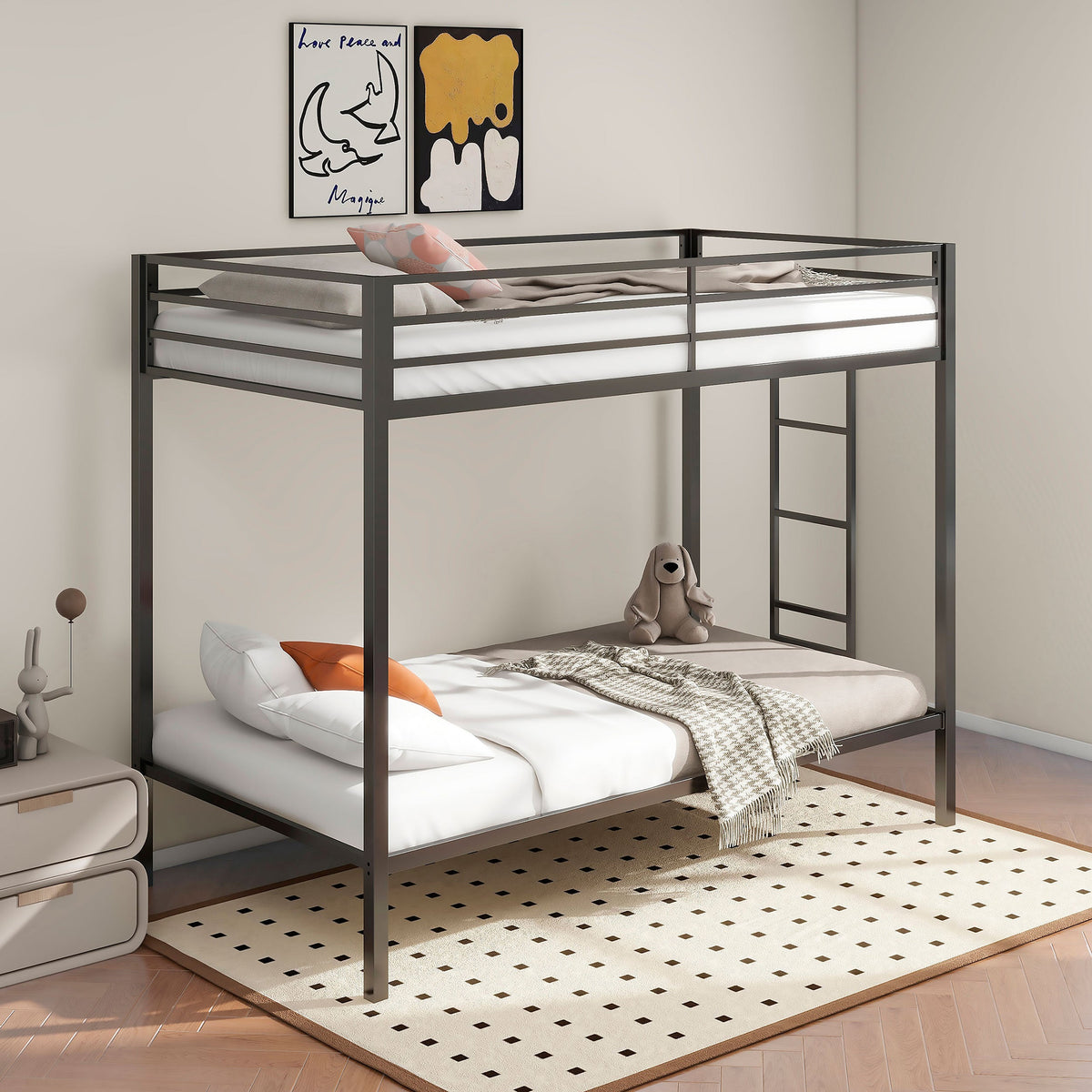 Alevera-Over- Steel Bunk Bed with Ladder Matte Black