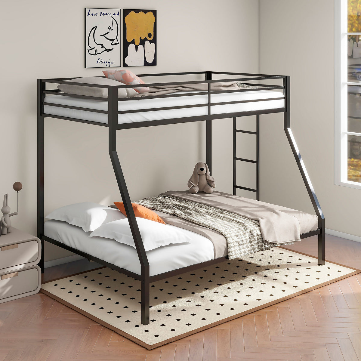 Alevera-Over- Steel Bunk Bed with Ladder Matte Black