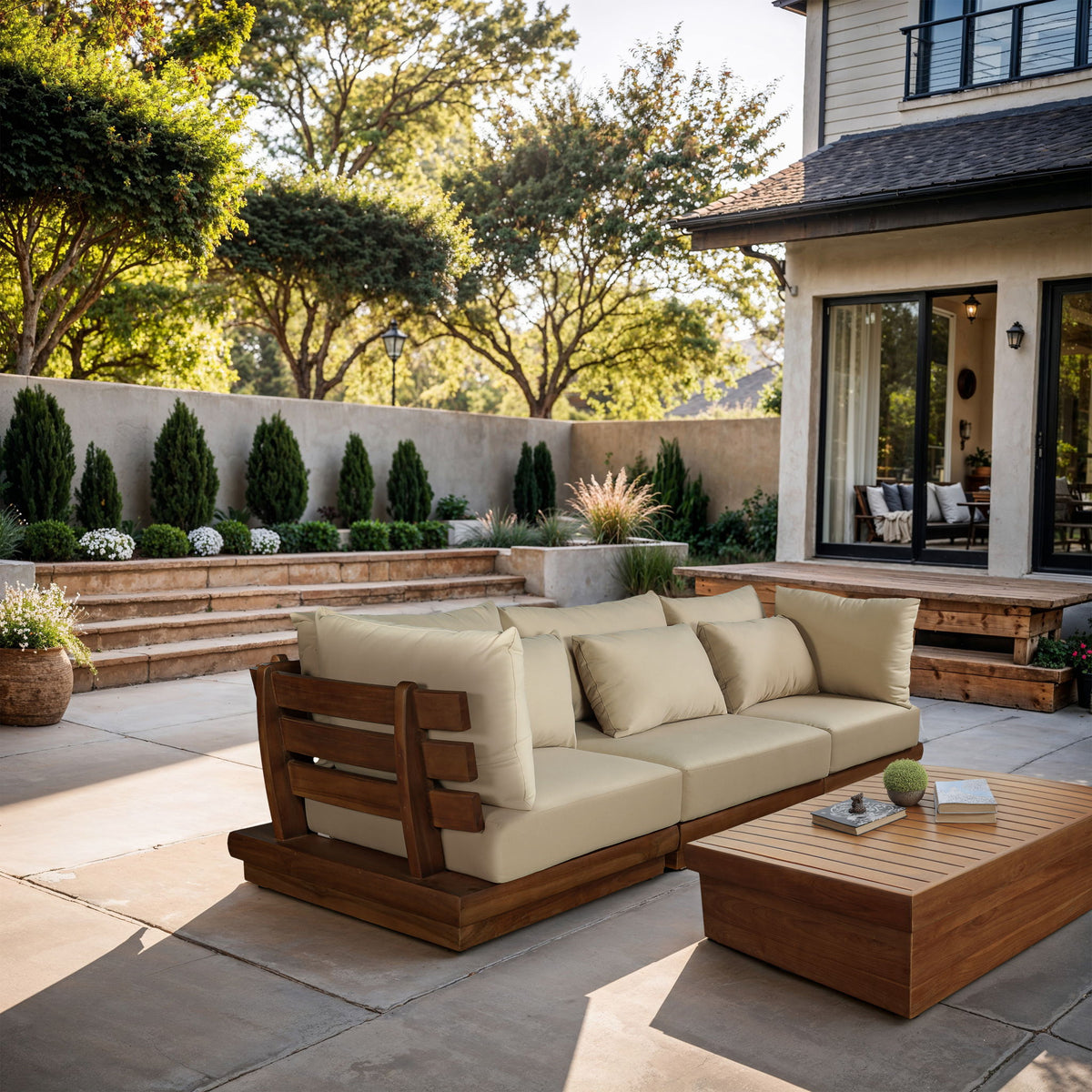 Mirella - 3 Piece Water Resistant Fabric Upholstered Outdoor Patio Modular Sofa