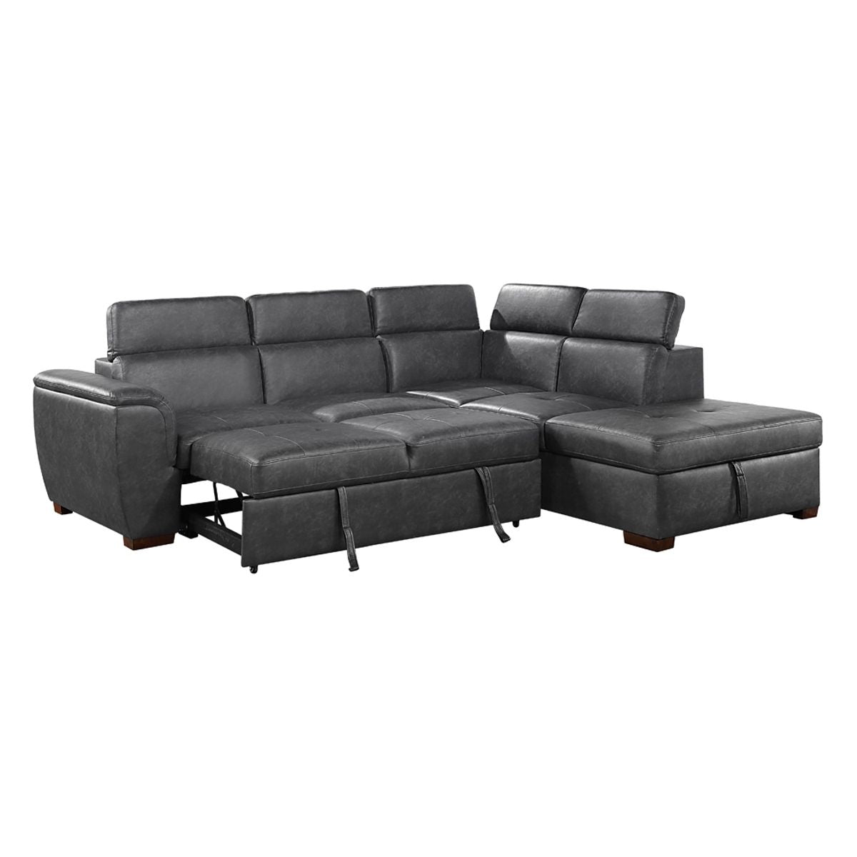 Barre - 2 Piece Sectional With Pull-Out Bed And Right Chaise With Hidden Storage, Adjustable Headrests - Gray