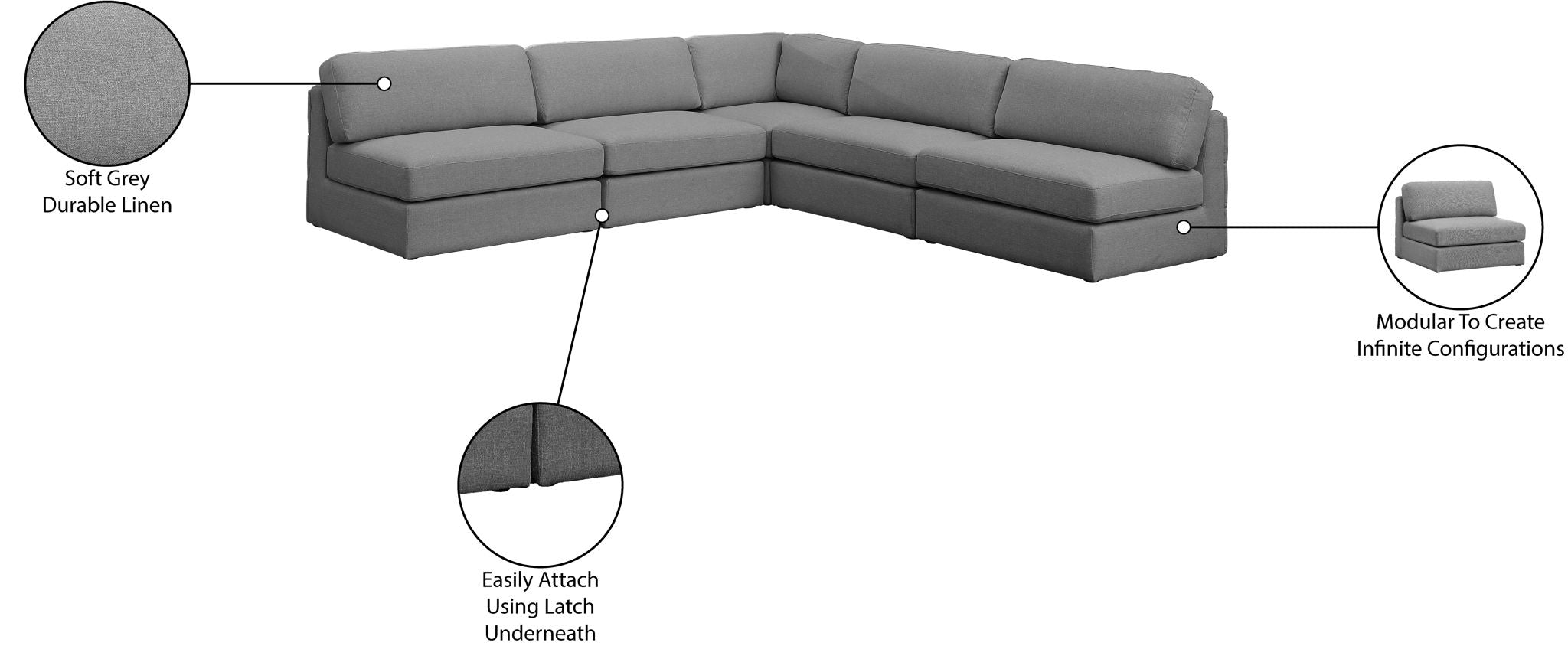 Beckham - 5 Piece Modular Corner Armless Sectional