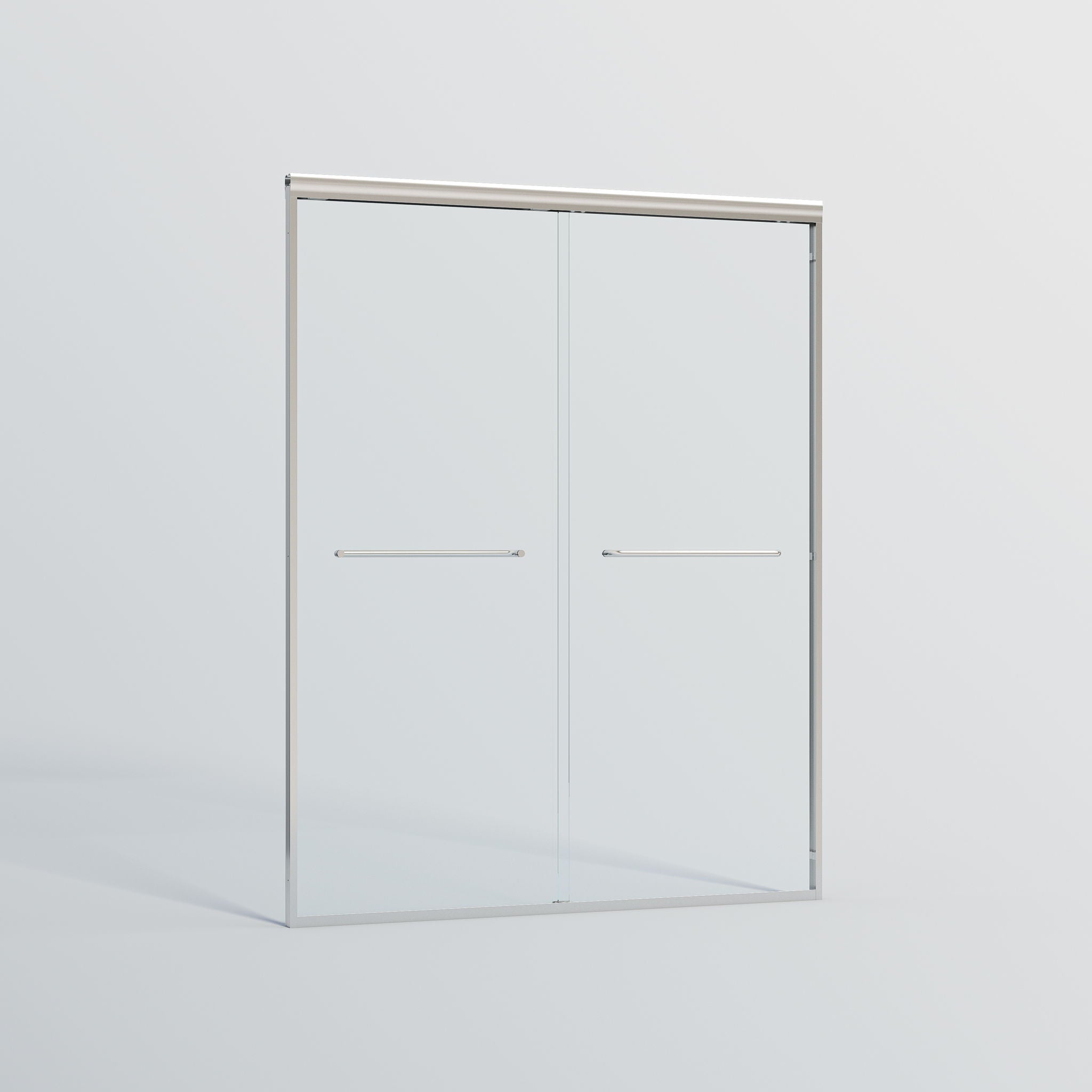Double Sliding Shower Door, Semi-Frameless Bypass Bathroom Sliding Door With 1/4" (6 Mm) Tempered Glass For Walk-In Shower