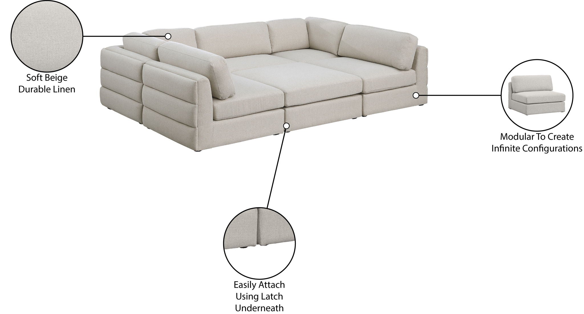 Beckham - 6 Piece Modular U-Shaped Armless Sectional
