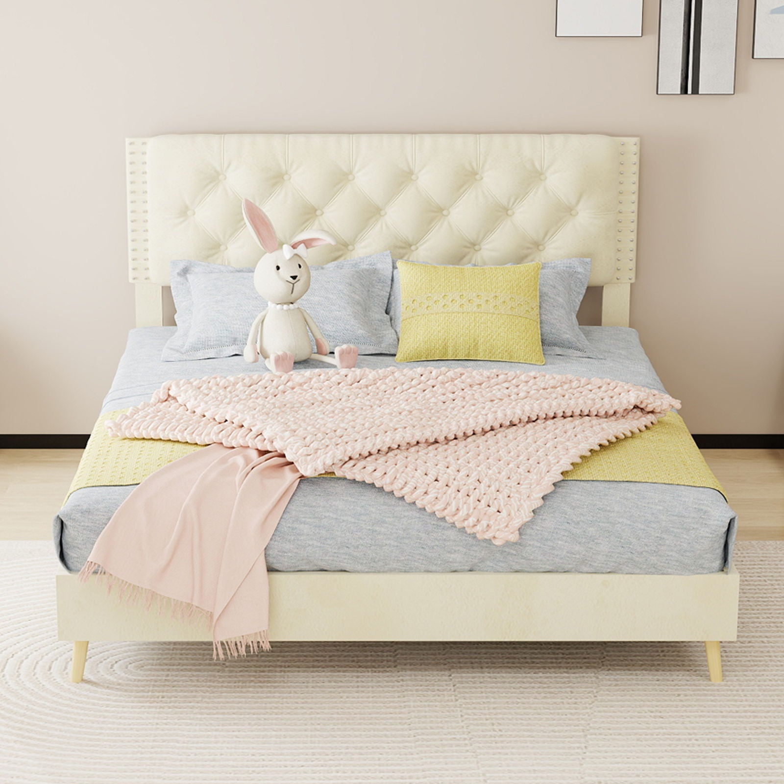 Upholstered Bed With Tufted Headboard