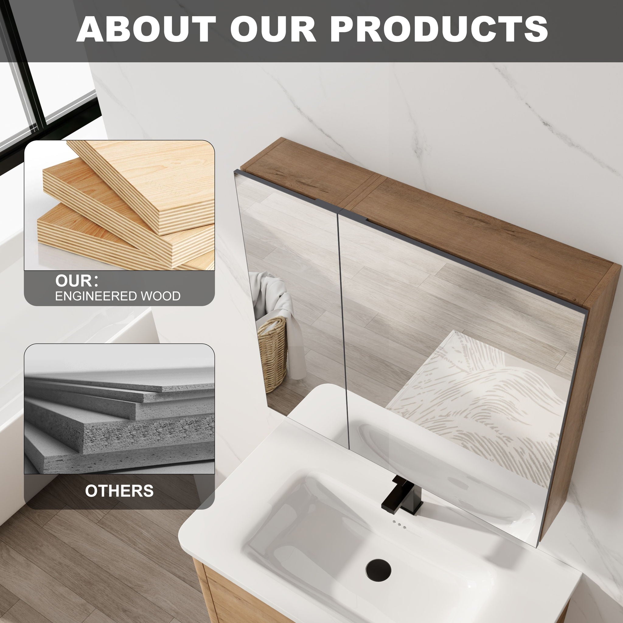 29.63" Wall Mounted Cabinet With Adjustable Shelves Storage Cabinet For Bathroom - Imitative Oak