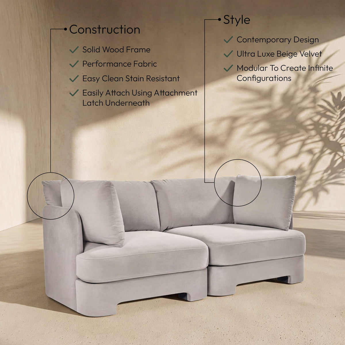 Hammond - Velvet Performance Fabric Upholstered 2 Piece Loveseat