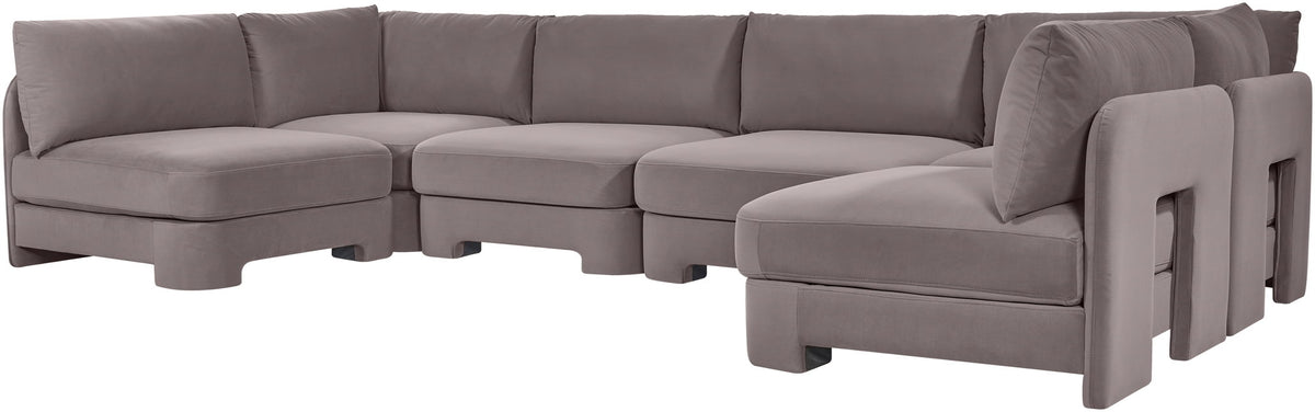 Hammond - Velvet Performance Fabric Upholstered 6 Piece U-Shaped Armless Sectional