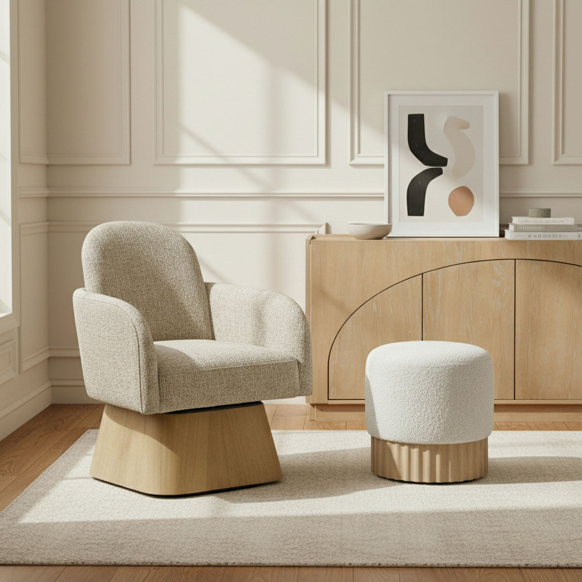 Marlowe - Linen Textured Fabric Upholstered Swivel Accent Chair - Stained Natural