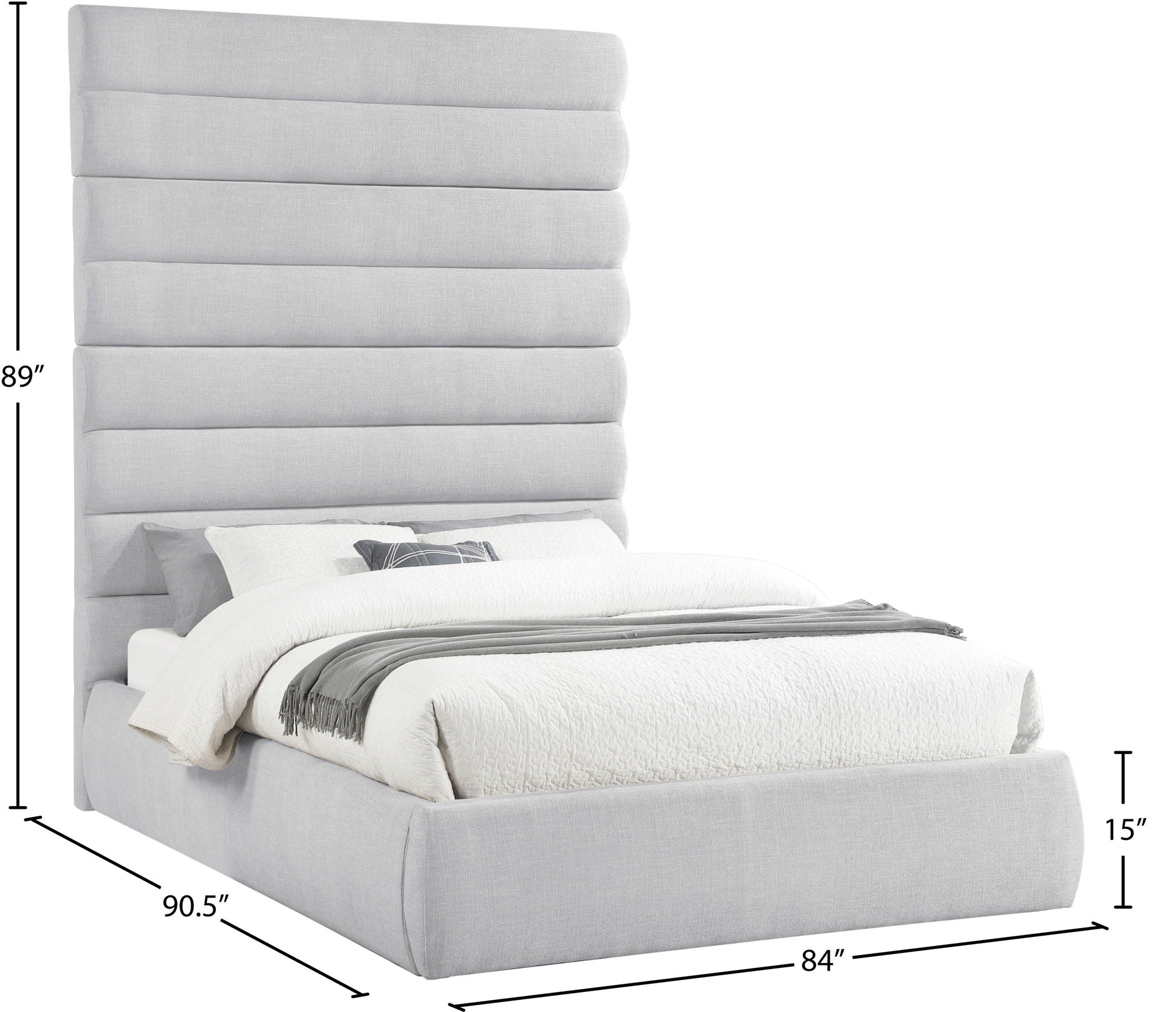 Adam - Linen Fabric Bed With 89" Headboard