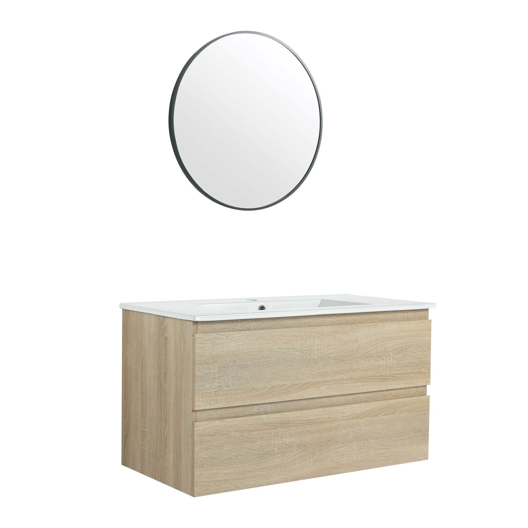 Wall Mounted Bathroom Vanity & Sink, 2 Soft Close Drawers