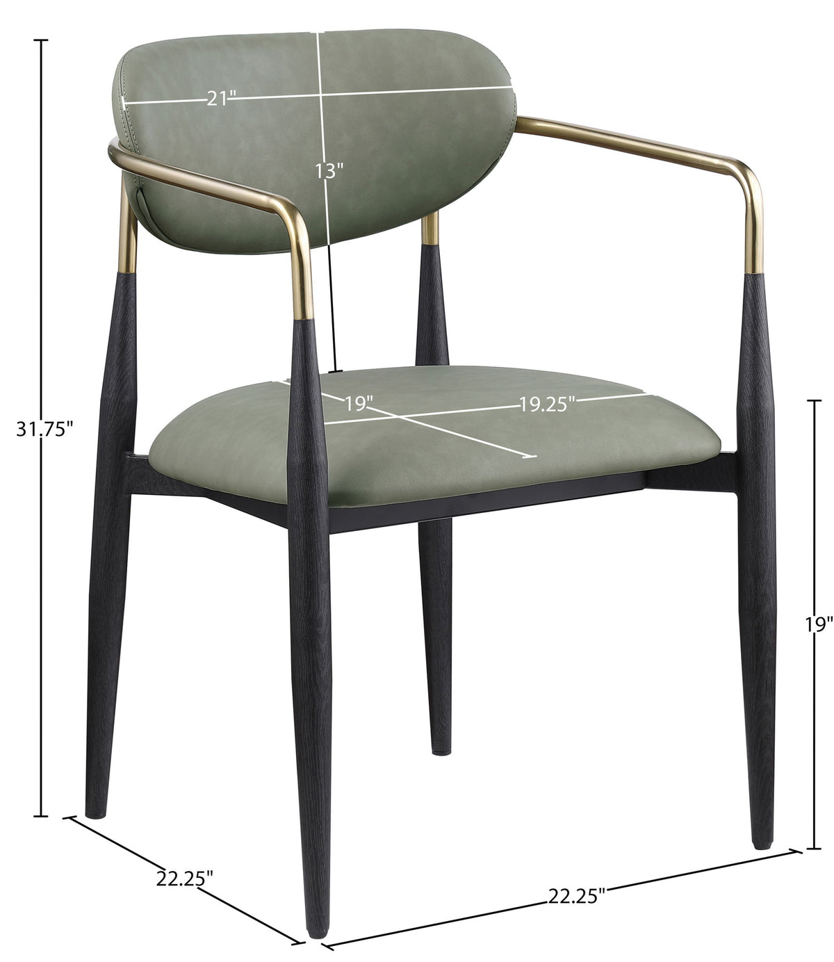 Ronda - Vegan Leather Upholstered Dining Arm Chair - Black Legs
