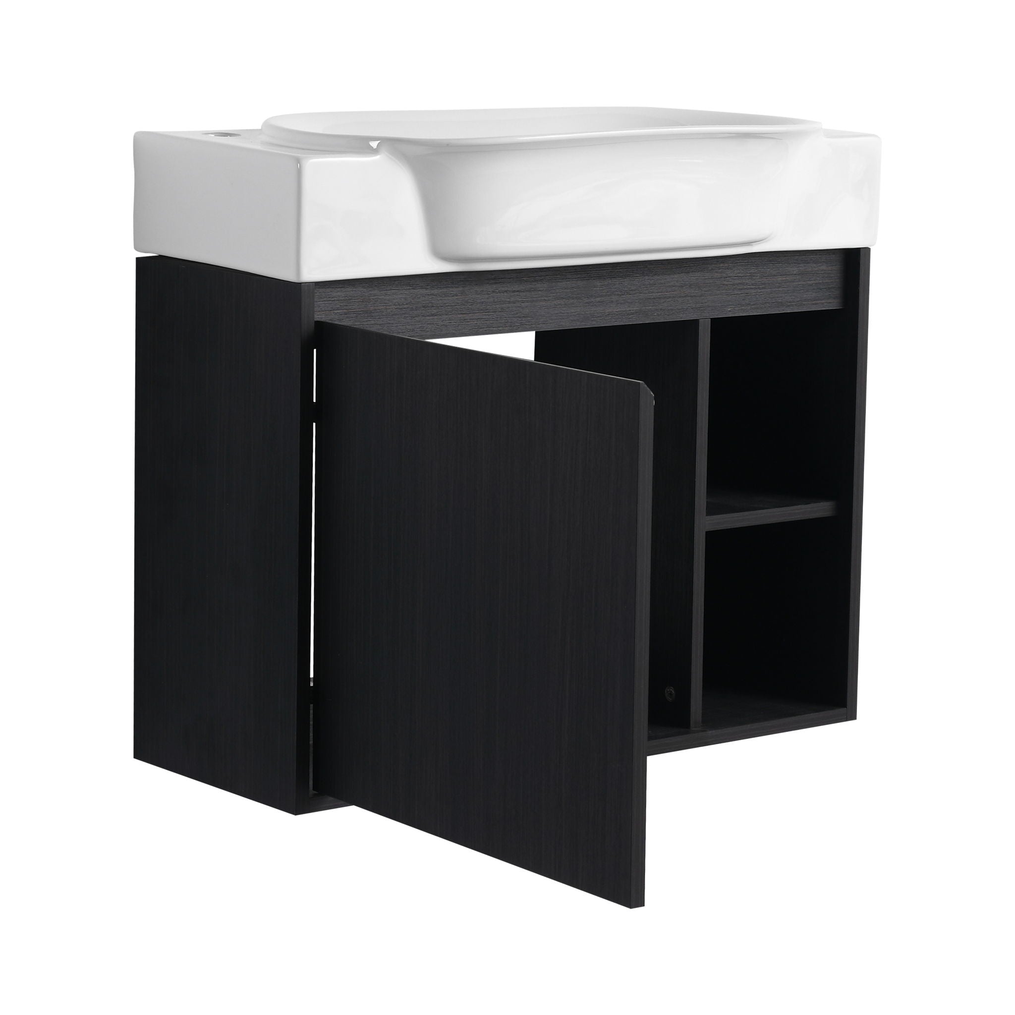 28" Wall Mounted Bathroom Vanity With Sink & Soft Close Door - Black Chestnut
